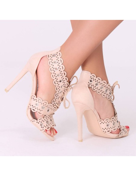 Sandales trouées à talon beige CHERYL