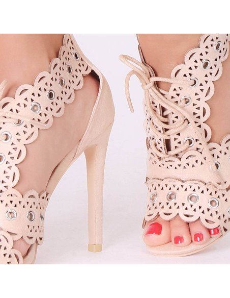 Sandales trouées à talon beige CHERYL