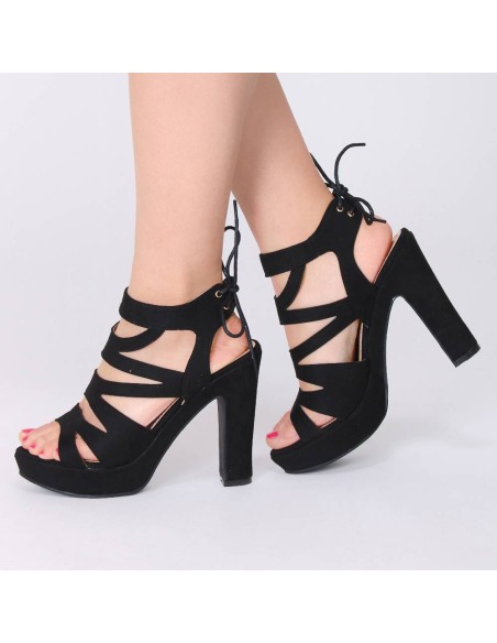 Sandales à talon carré noir Mylena