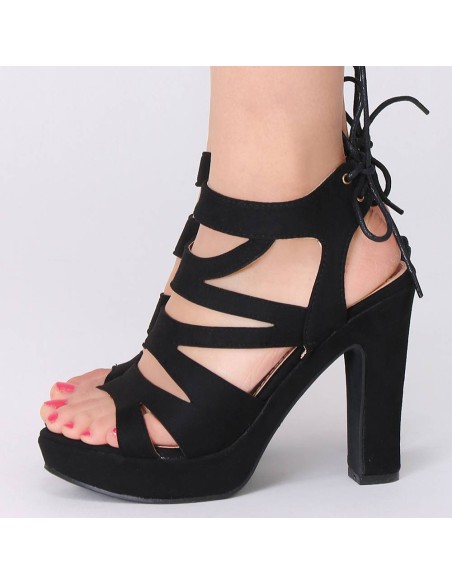 Sandales à talon carré noir Mylena