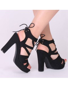 Sandales à talon carré noir Mylena