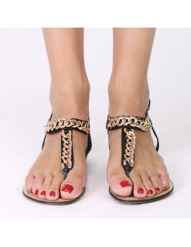 Sandales femme noires à chaine dorée SHARON Sandales femme noires à chaine dorée SHARON