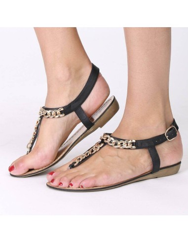 Sandales femme noires à chaine dorée SHARON Sandales femme noires à chaine dorée SHARON