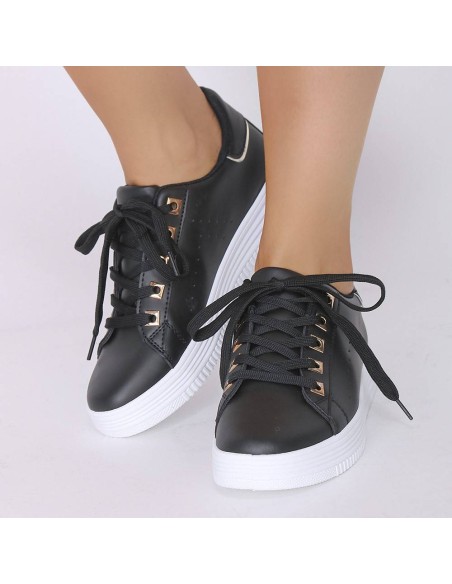 Baskets compensées femme à lacets noir Fanie