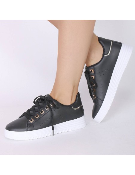 Baskets compensées femme à lacets noir Fanie