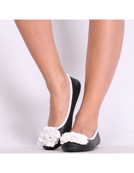 Ballerines femme noir et blanc à fleur MONCEAU