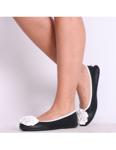 Ballerines femme noir et blanc à fleur MONCEAU 2
