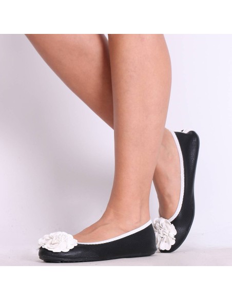 Ballerines femme noir et blanc à fleur MONCEAU