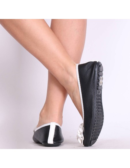 Ballerines femme noir et blanc à fleur MONCEAU