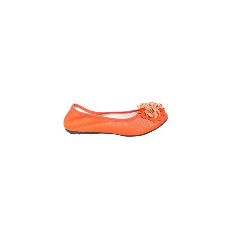 Ballerine femme simili cuir granulée à fleur orange modèle Monceau  Ballerine femme simili cuir granulée à fleur orange modèle Monceau