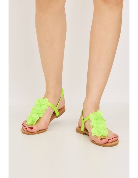 Sandales plates à fleur fluo MALAGA