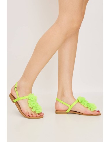 Sandales plates à fleur fluo MALAGA Sandales plates à fleur fluo MALAGA