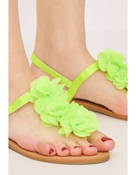 Sandales plates à fleur fluo MALAGA