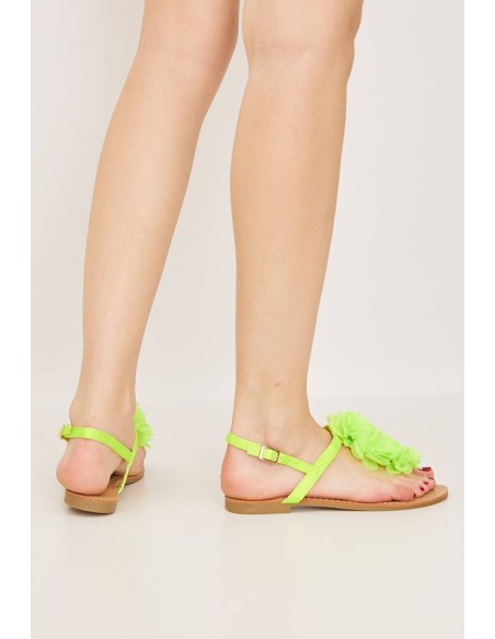 Sandales plates à fleur fluo MALAGA