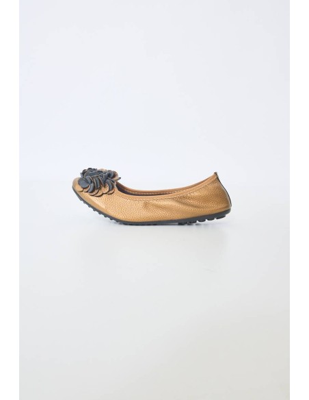 Ballerine bronze pour femme simili cuir granulé à fleur chic MONCEAU