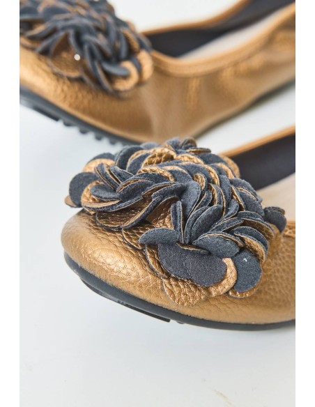 Ballerine bronze pour femme simili cuir granulé à fleur chic MONCEAU