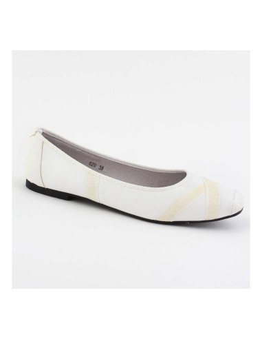 Ballerine confortable blanche plate simili cuir  bout daim SENTIER  Ballerine confortable blanche plate simili cuir  bout daim SENTIER