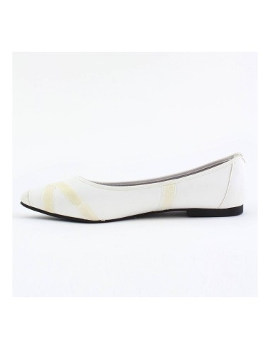 Ballerine confortable blanche plate simili cuir  bout daim SENTIER  Ballerine confortable blanche plate simili cuir  bout daim SENTIER
