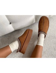 Bottines compensées peau de mouton camel Riverina