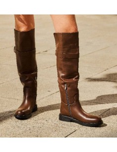 Bottes cuissardes simili cuir marron chocolat Brigitte 2